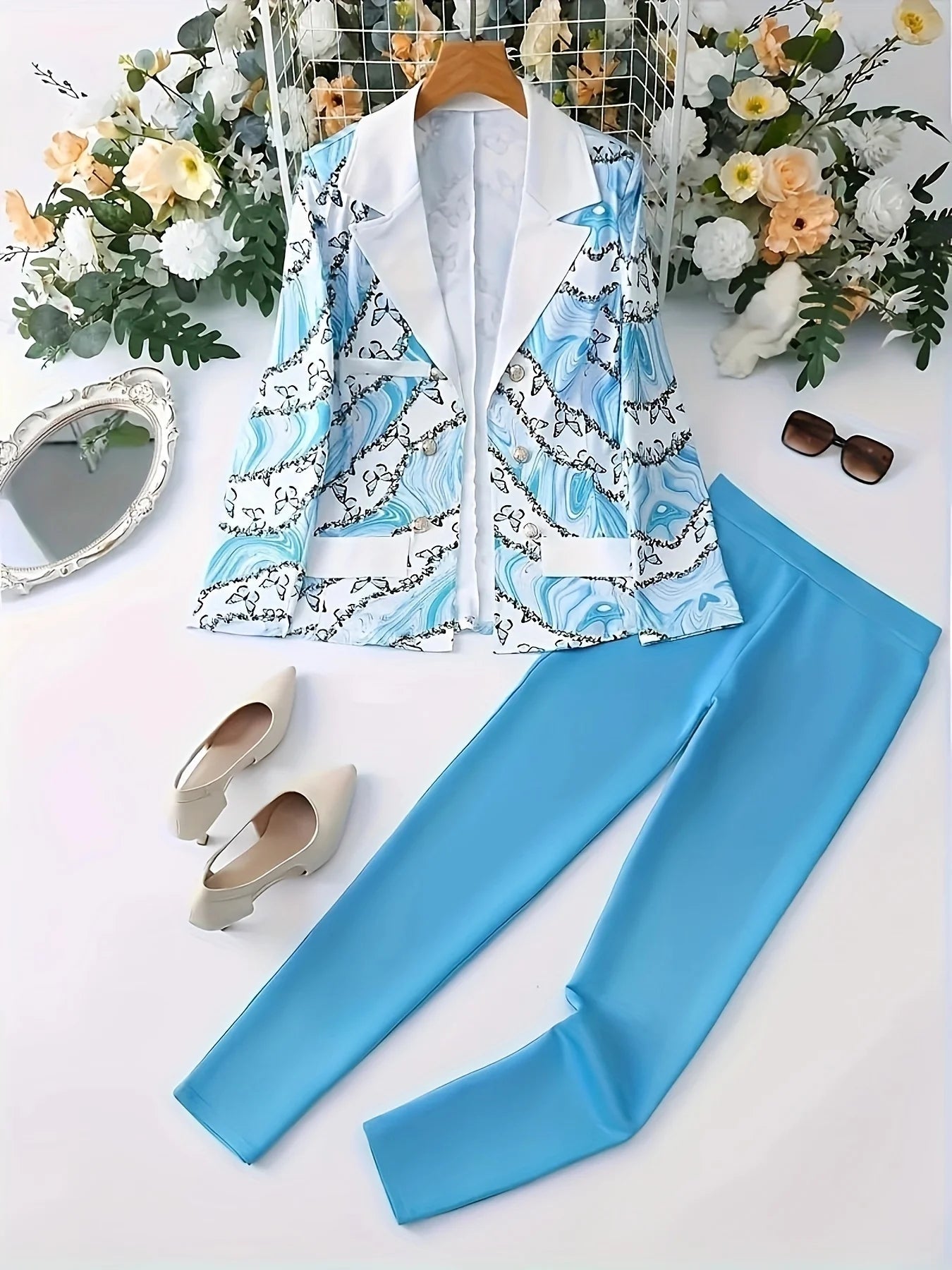 Elegant Butterfly Print Two-Piece Set Ohberri