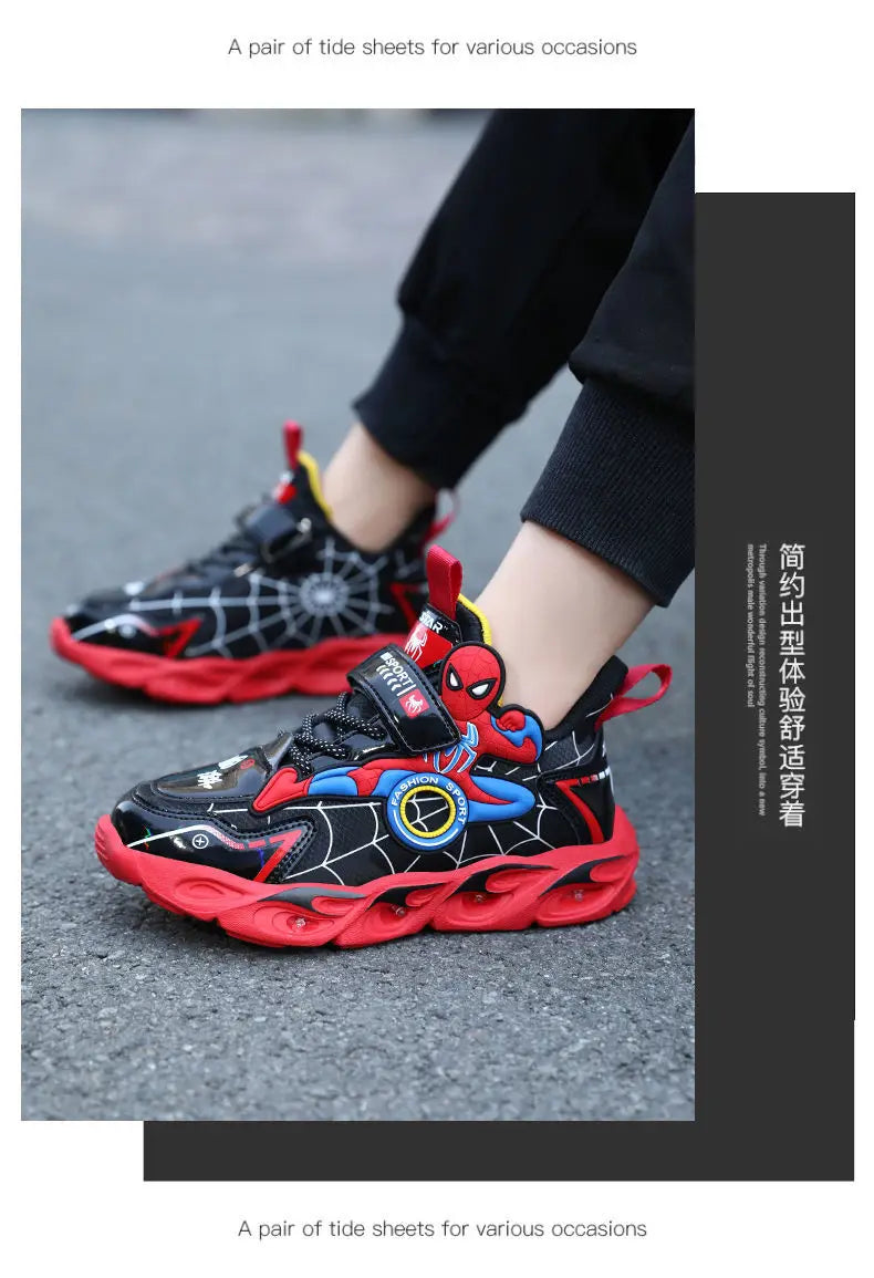 Disney Boys Shoes LED Lights Cartoon Autumn Children's Sports Shoes Leather Non-slip Children's Running Shoes Sneaker Size 25-35 Ohberri