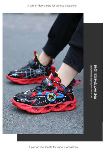 Disney Boys Shoes LED Lights Cartoon Autumn Children's Sports Shoes Leather Non-slip Children's Running Shoes Sneaker Size 25-35 Ohberri