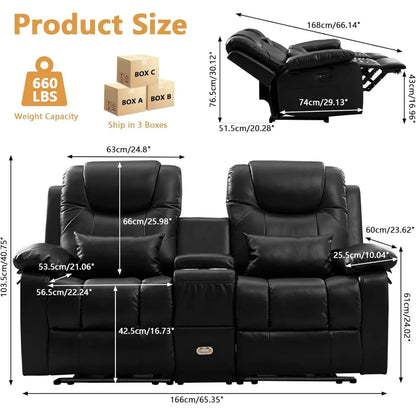 Power Reclining Sofa – Electric Double RV Sofa with LED Lights - Ohberri