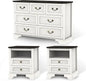 Farmhouse Bedroom Set, 3 Pieces Rustic Wood 6 Drawer Dresser and Nightstands - Ohberri