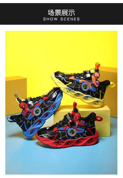 Disney Boys Shoes LED Lights Cartoon Autumn Children's Sports Shoes Leather Non-slip Children's Running Shoes Sneaker Size 25-35 Ohberri