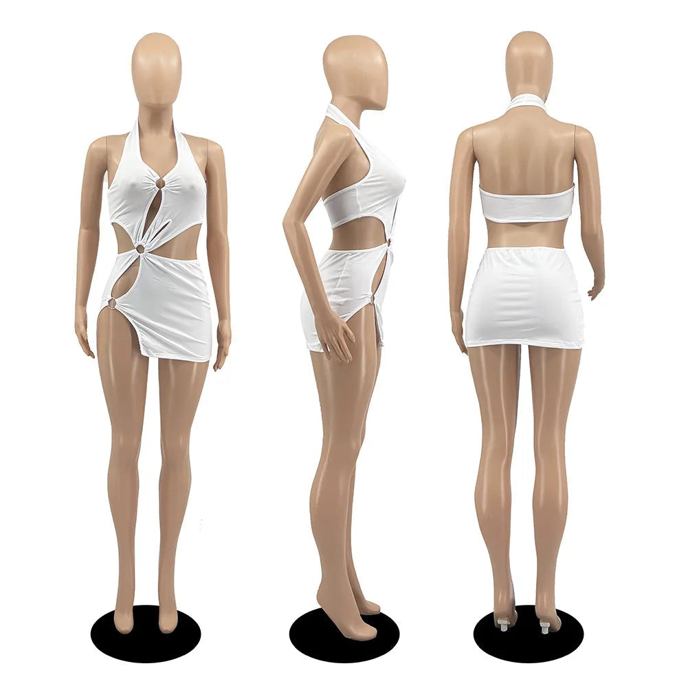 Short skirt sexy sleeveless hollow out dress Ohberri