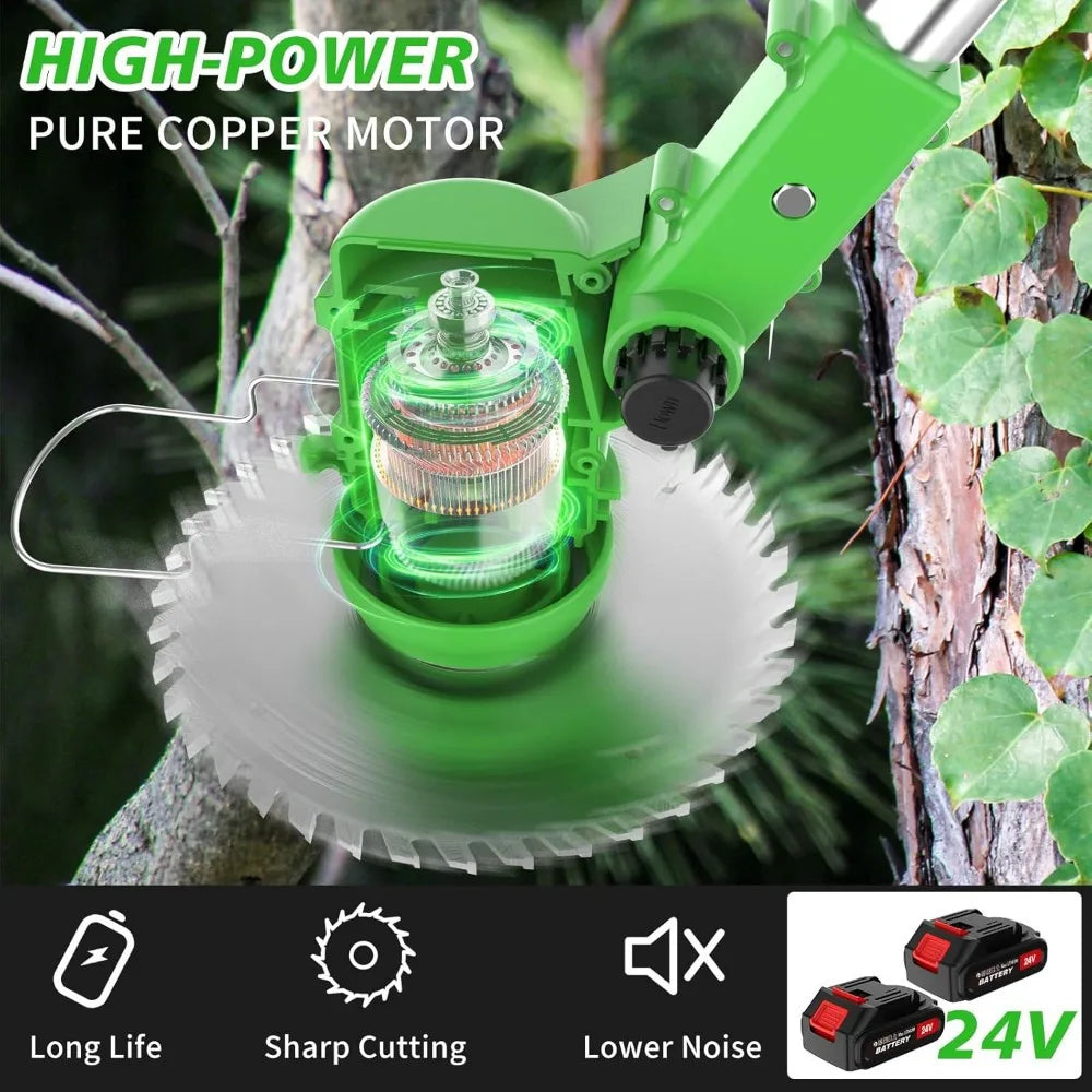 Foldable Brush Cutter Cordless Weed Wacker Electric Weed Eater Edgers with 2 Large Capacity Batteries &13 Blades, - Ohberri