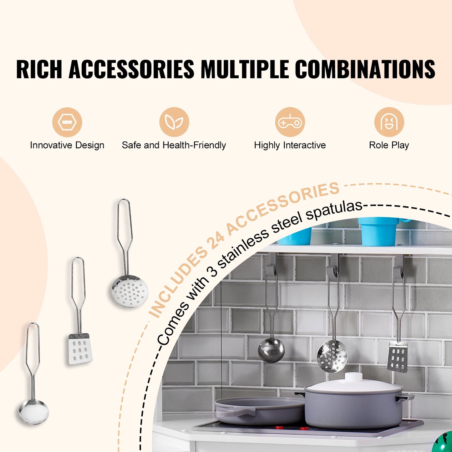 Corner Wooden Play Kitchen Set with Lights & Sounds - Ohberri