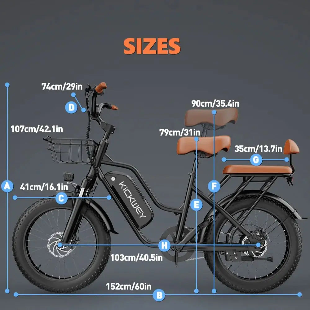 Electric Bike 20'' 1500W Up to 50 Miles 32MPH with 48V 20AH - Ohberri