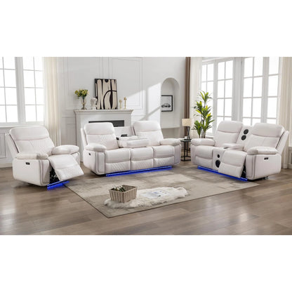 6-Seat Electric Power Recliner Sofa Set With Drop-Off Table, Wireless Charger & Type-C Port, Faux Leather Loveseat With Bass Speaker - Ohberri