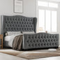 Velvet Upholstered Deep Button Tufted Wingback Headboard and Footboard - Ohberri