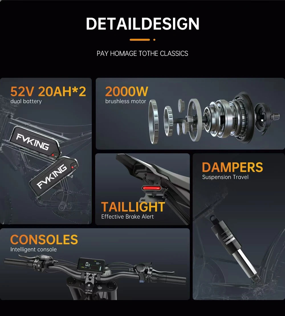 Dual Battery, Peak 2900W 52V, Dual 20Ah, 25inchTires,off-road Mountain E-Bike - Ohberri