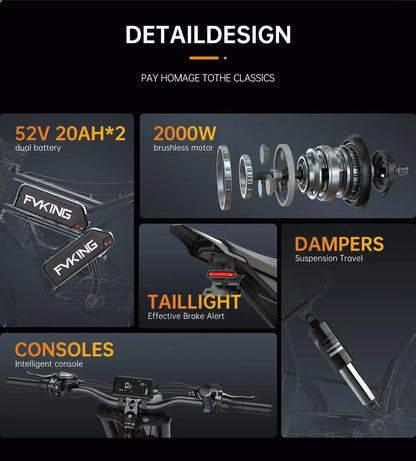 Dual Battery, Peak 2900W 52V, Dual 20Ah, 25inchTires,off-road Mountain E-Bike - Ohberri