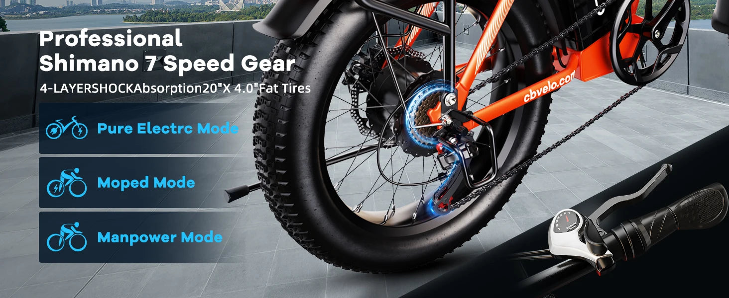 1000W Folding Electric Bike, 48V 20AH 30+MPH, 80 Miles Max Range, 20" Tire - Ohberri