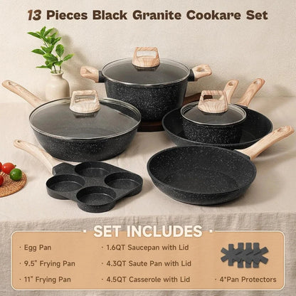 Pots and Pans Set, Nonstick Cookware Sets Black Granite Induction Ohberri
