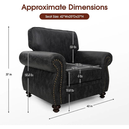 Mid-Century Modern Single Sofa with Rivet Design (Grey, Single) - Ohberri