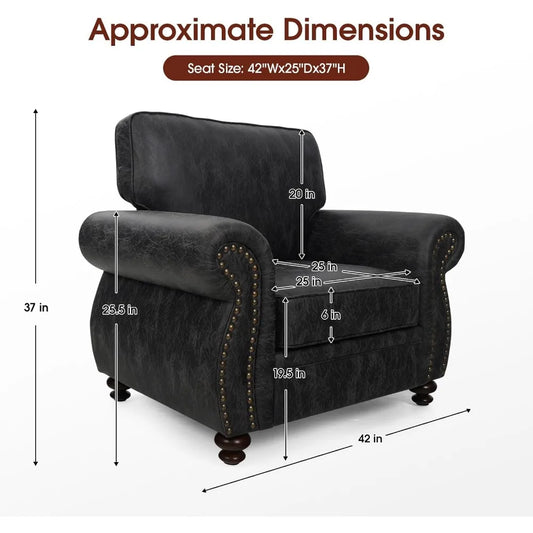 Mid-Century Modern Single Sofa with Rivet Design (Grey, Single) - Ohberri