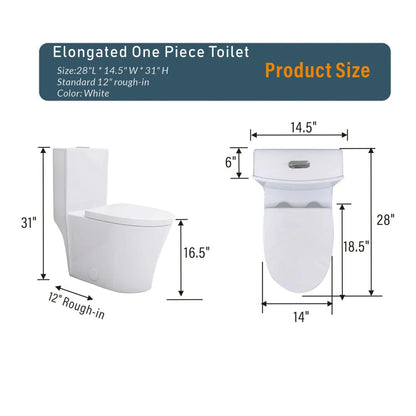 Matte Black Elongated One Piece Toilet Dual Flush 1.1/1.6 GPF Water Saving Map 1000g,Matte Black Ohberri