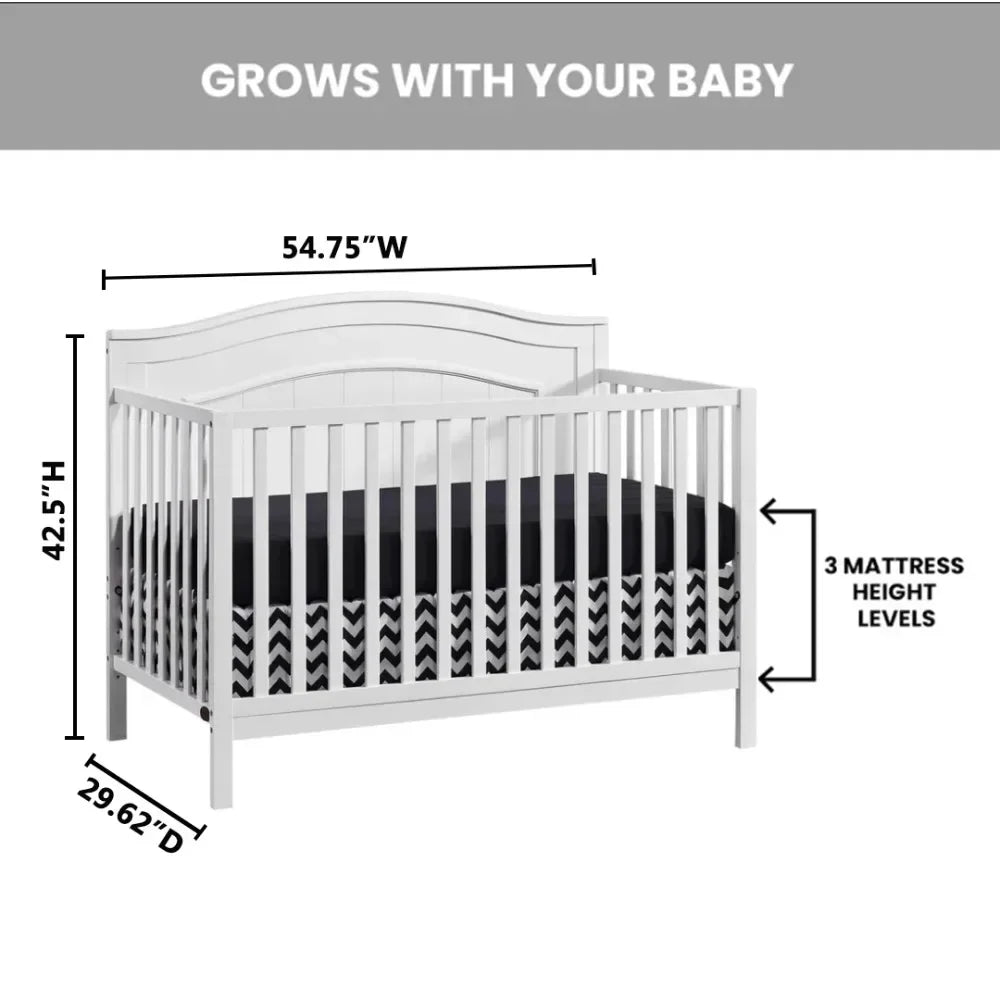 North Bay 4-in-1 Convertible Crib, Snow White, GREENGUARD Gold Certified, Wooden Crib Ohberri