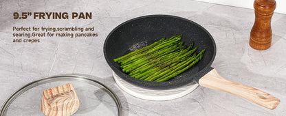 Pots and Pans Set, Nonstick Cookware Sets Black Granite Induction Ohberri