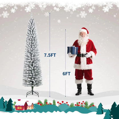 6FT/7.5FT/9FT Pre-lit Pencil Christmas Tree Artificial Xmas Tree With Light Ohberri