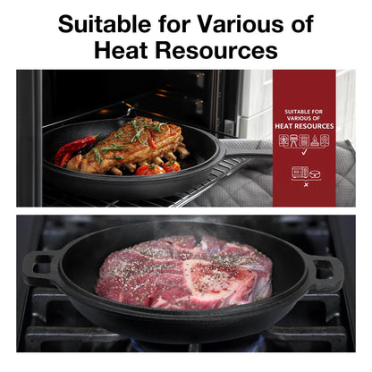 Dutch Oven & Skillet Combo，Preseasoned Cast Iron Cookware Set，2-In-1 Multi Cooker Ohberri