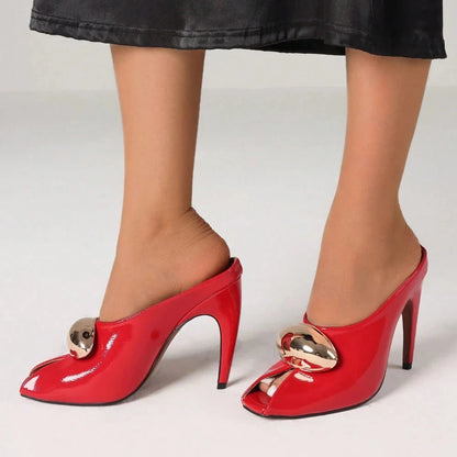 Metal Decoration Stiletto High Heels Slingback Pumps Ohberri