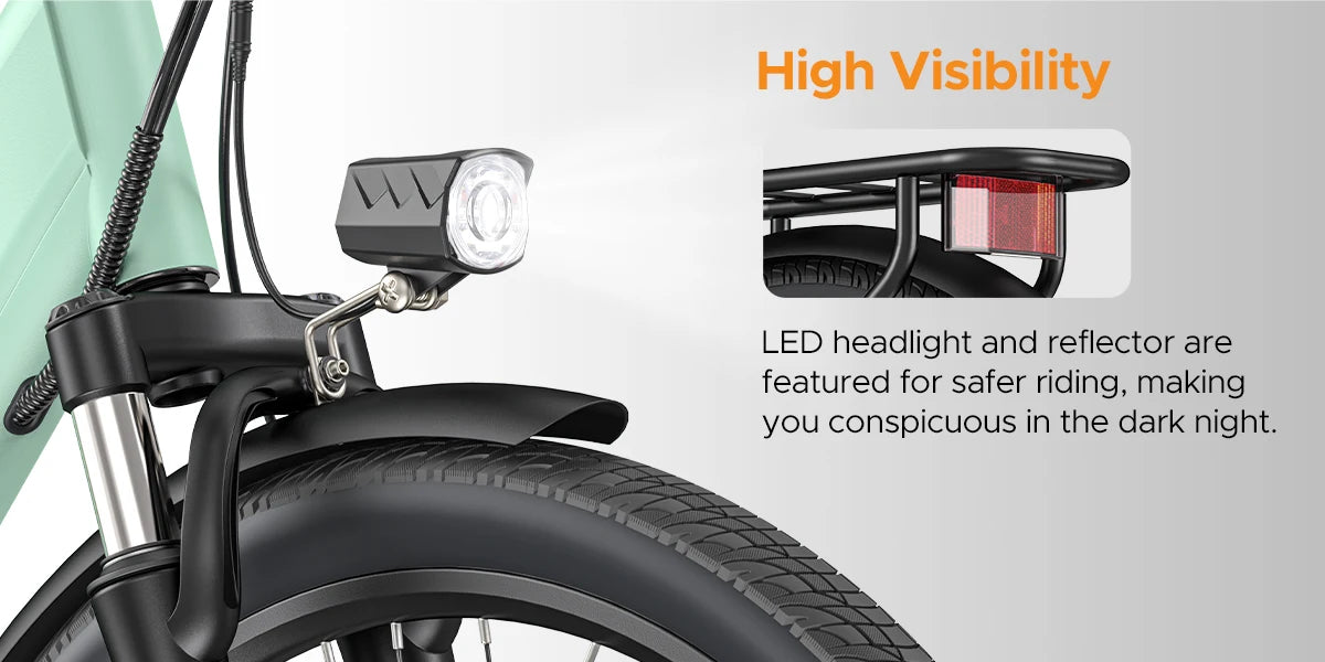 26'' Commuter Electric Bicycle 700W Peak Motor 7 Speed Electric Bike, Green - Ohberri