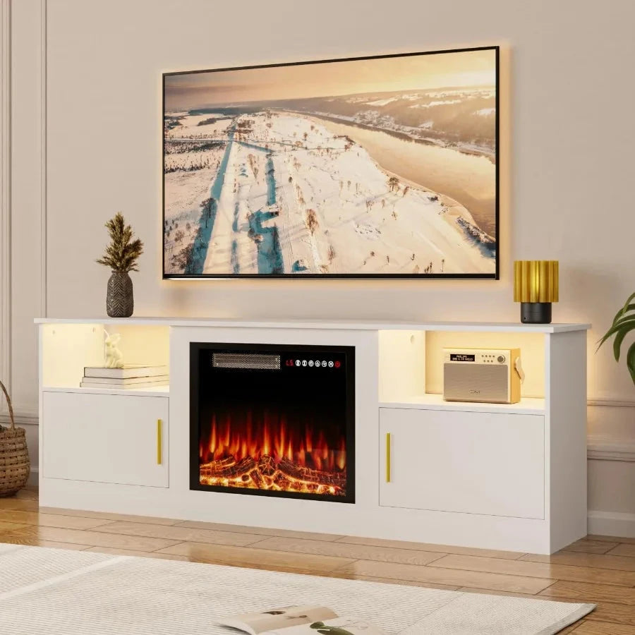 Fireplace TV Stand with 70" TV Stand with LED Lighting Ohberri