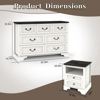 Farmhouse Bedroom Set, 3 Pieces Rustic Wood 6 Drawer Dresser and Nightstands - Ohberri