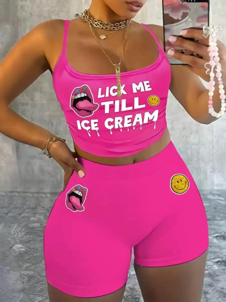 Sexy Spaghetti Strap Crop Tops And Short 2 Piece Sets Woman Outfit Ohberri