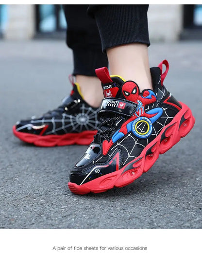 Disney Boys Shoes LED Lights Cartoon Autumn Children's Sports Shoes Leather Non-slip Children's Running Shoes Sneaker Size 25-35 Ohberri