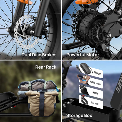 1500W Peak Electric Mountain Bike 48V 15.6Ah 28MPH 100 Mile Range 20X4" Fat Tire - Ohberri