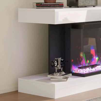 TV Stand with Electric Fireplace LED Lights High Gloss Ohberri