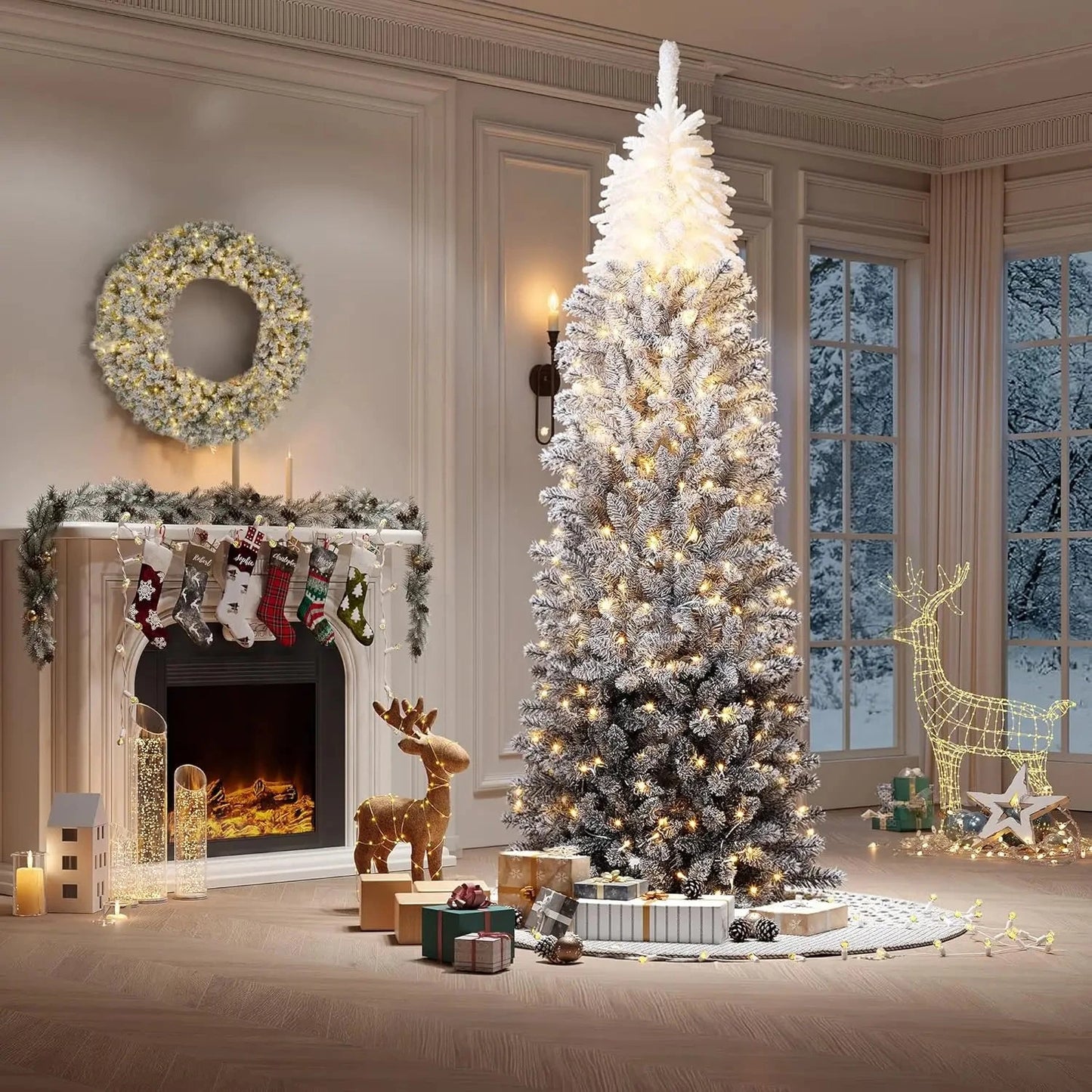 6Ft 7.5FT Prelit Christmas Tree with Lights Slim Artificial Ohberri