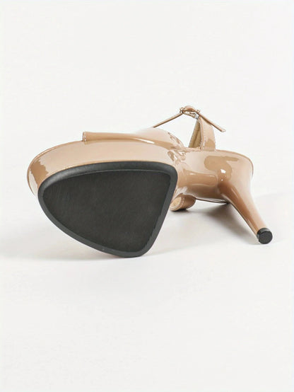 Leather Slim High-heel- Khaki Color Ohberri