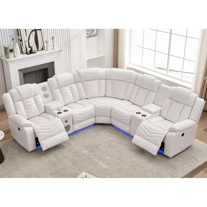 Electric Power Recliner Sectional Sofa With Bass Speakers & LED Lights – Faux Leather L-Shaped Sectional - Ohberri