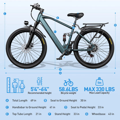 Electric Bicycle, 26" 24" with 36V Battery Peak 500W Motor,21 Speed - Ohberri