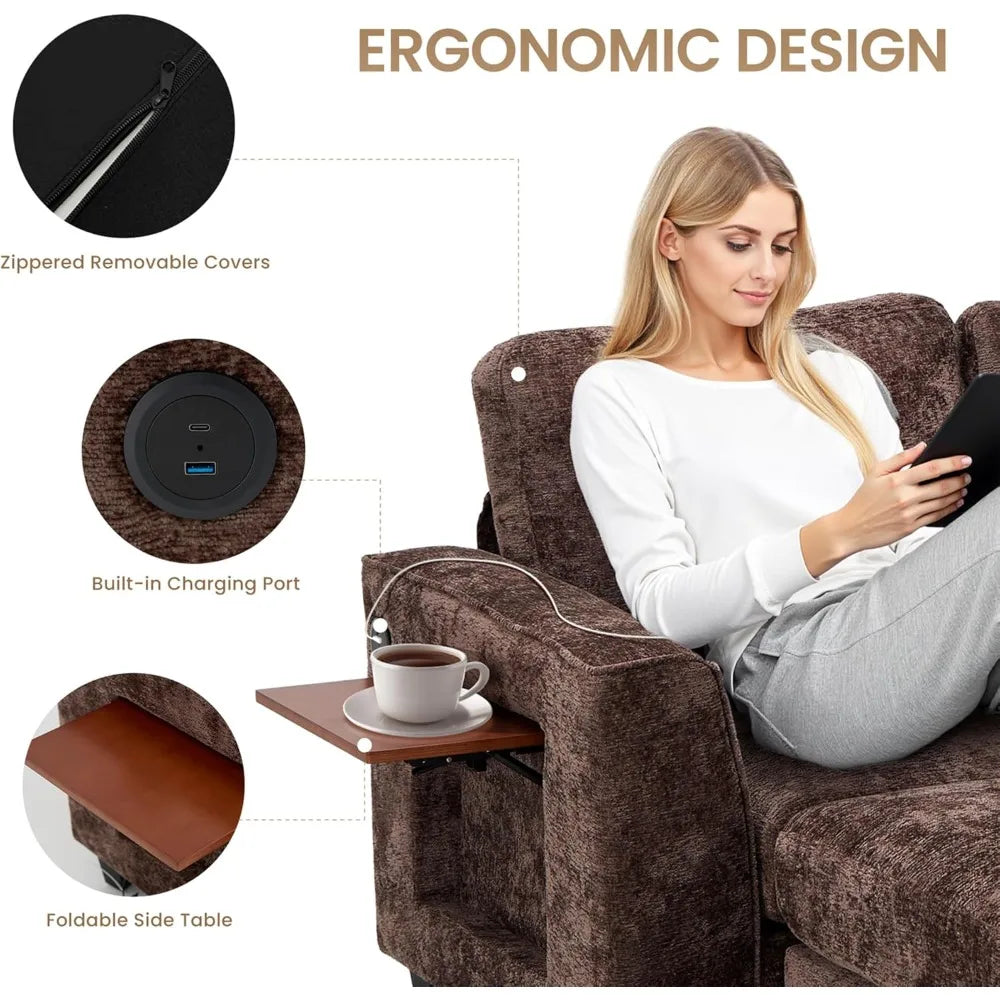 Sectional Sofa Fabric Couch 4 Seaters with 2 Ottomans - Ohberri