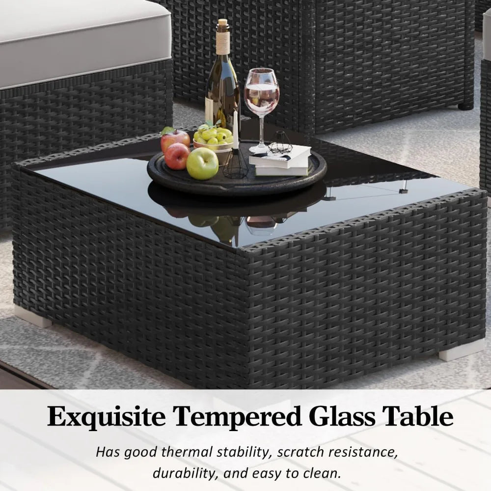 15 Piece Patio Furniture Set with Fire Pit Table, Outdoor Conversation Sets Wicker Rattan S Ohberri