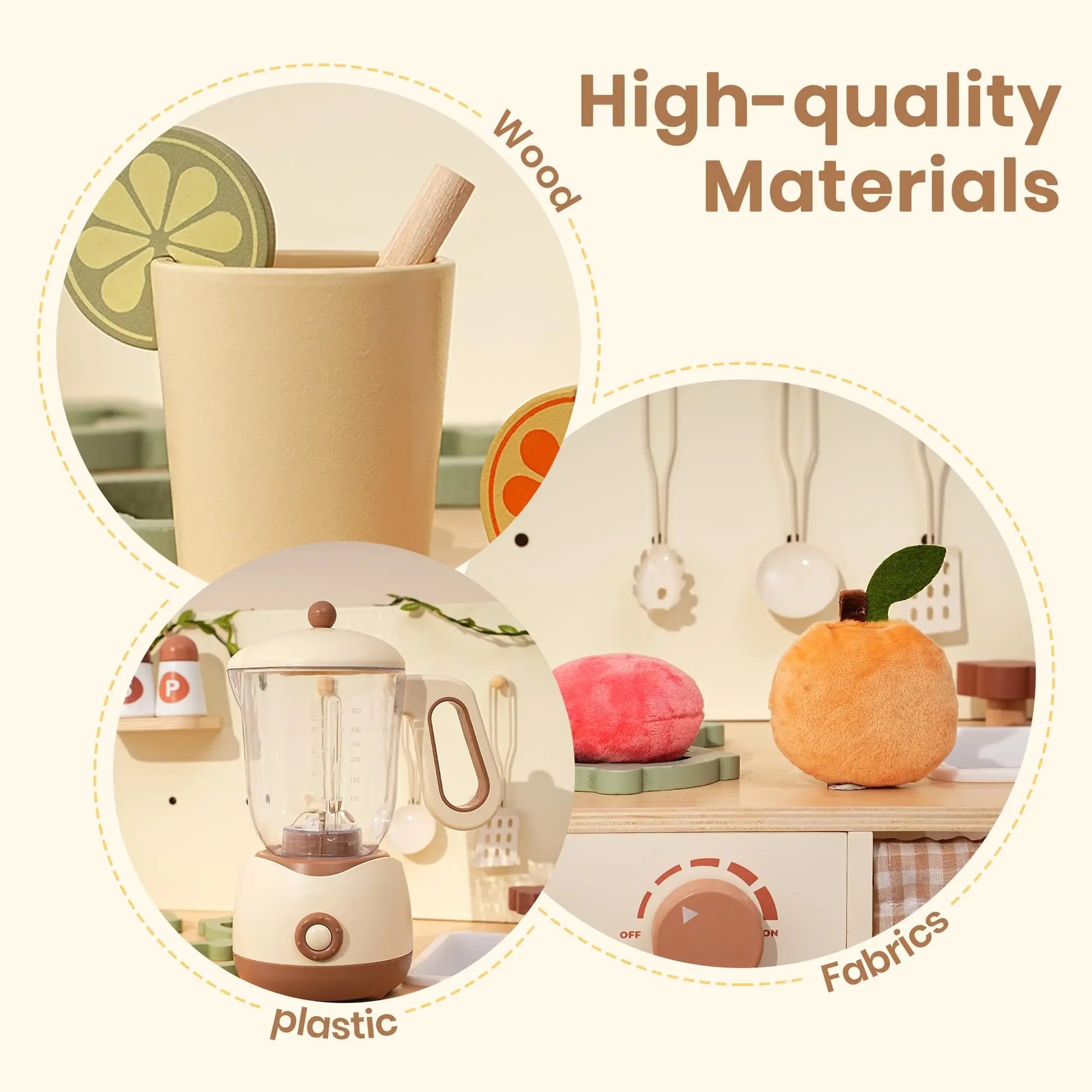 Wooden Toy Kitchen Set Play Kitchen Blender with Realistic Sounds - Ohberri