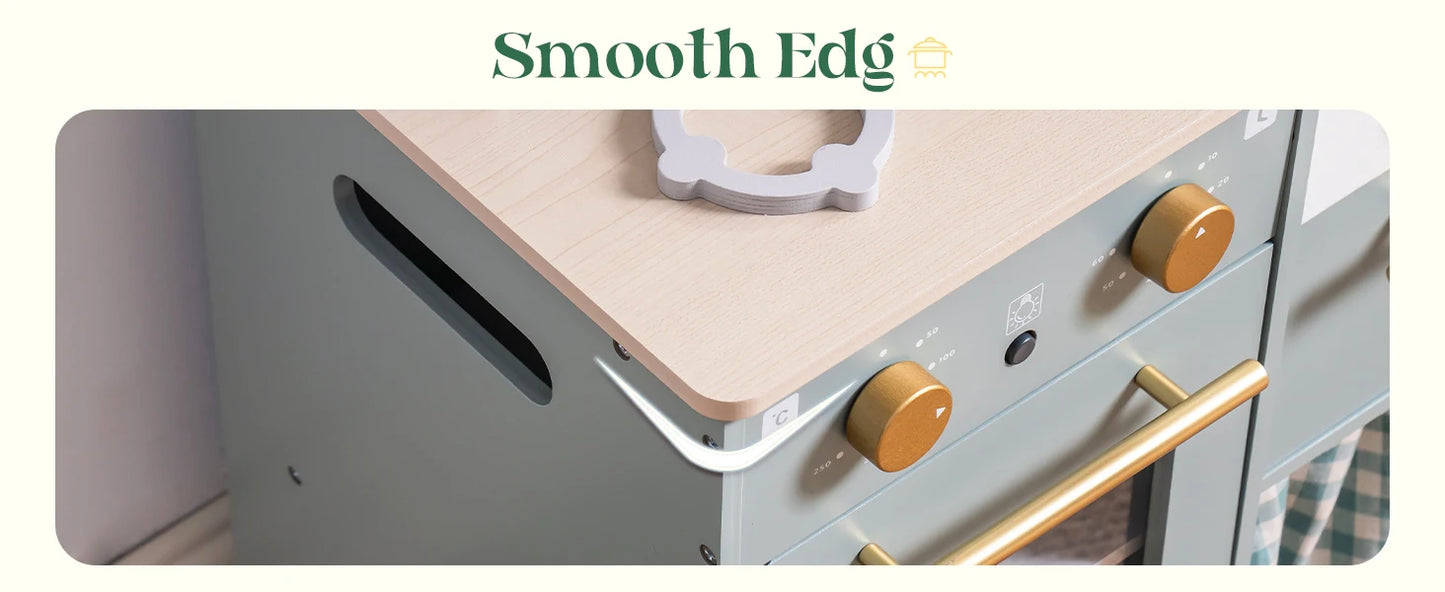 Play Kitchen 10 in 1 Wooden Toy With Appliances & Utensils - Ohberri