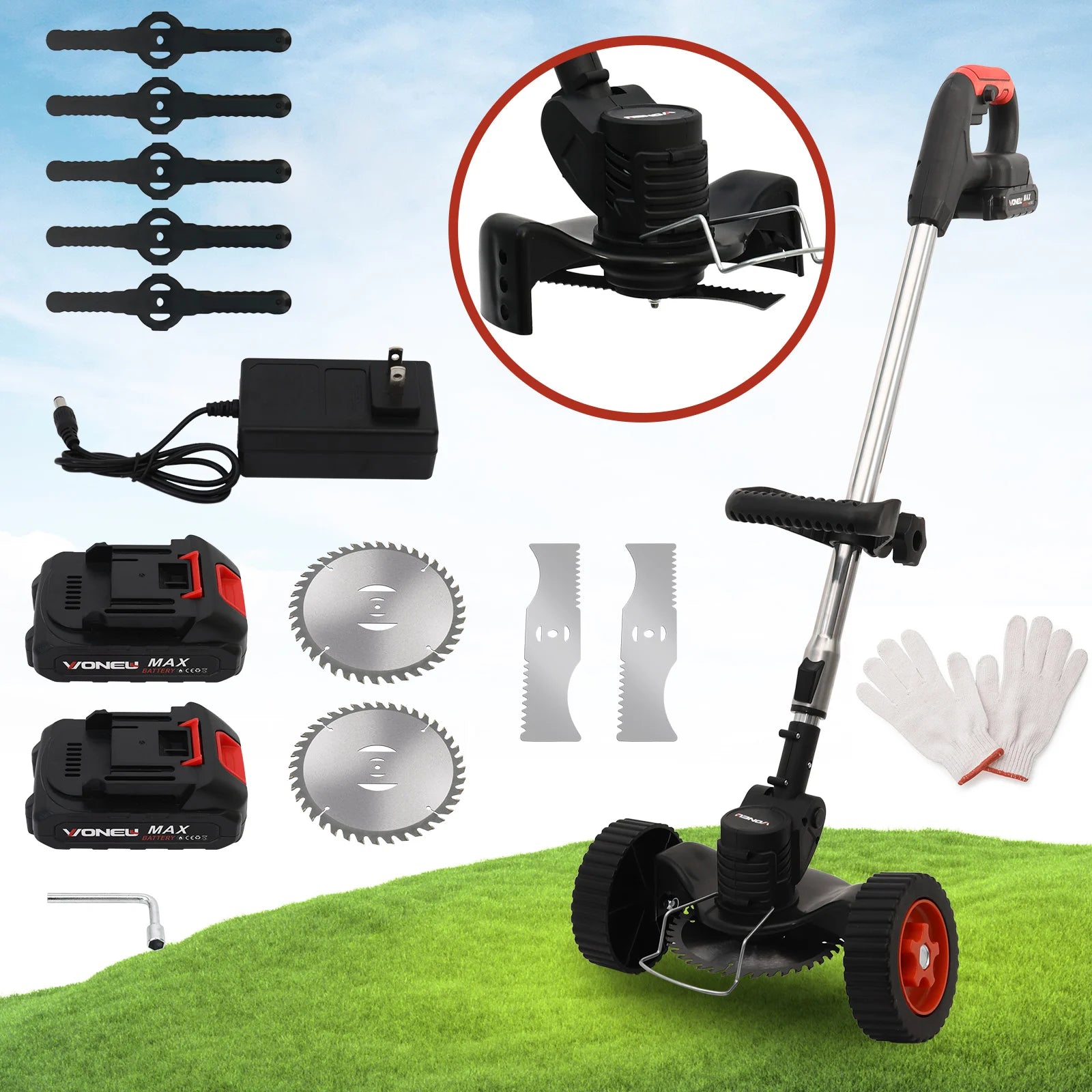 Electric Weed Wacker String Grass Trimmer Cordless with 2x2.0Ah Battery 21V Lightweight Lawn Grass for Garden and Yard Lawn - Ohberri