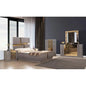 5-Pc Tufted Upholstered Bedroom Set with Wood & Gold Accents in Gray - Ohberri