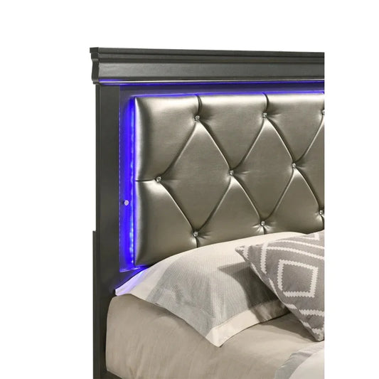 5-Piece Tufted Upholstery LED Bedroom Set: Queen Bed, Nightstand, Dresser, Mirror, and Chest - Made with Wood - Ohberri