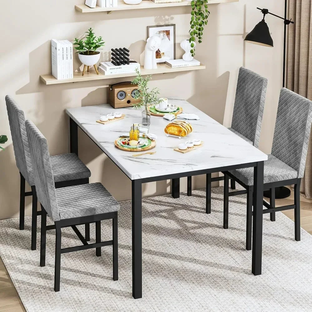Dining Table Set for 4 ,Upholstered Velvet Chairs Ohberri