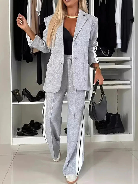 Women's Elegant Side-Striped Two-Piece Suit Set Ohberri
