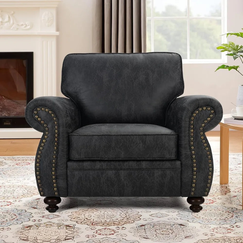 Mid-Century Modern Single Sofa with Rivet Design (Grey, Single) - Ohberri