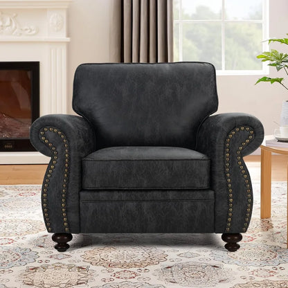 Mid-Century Modern Single Sofa with Rivet Design (Grey, Single) - Ohberri