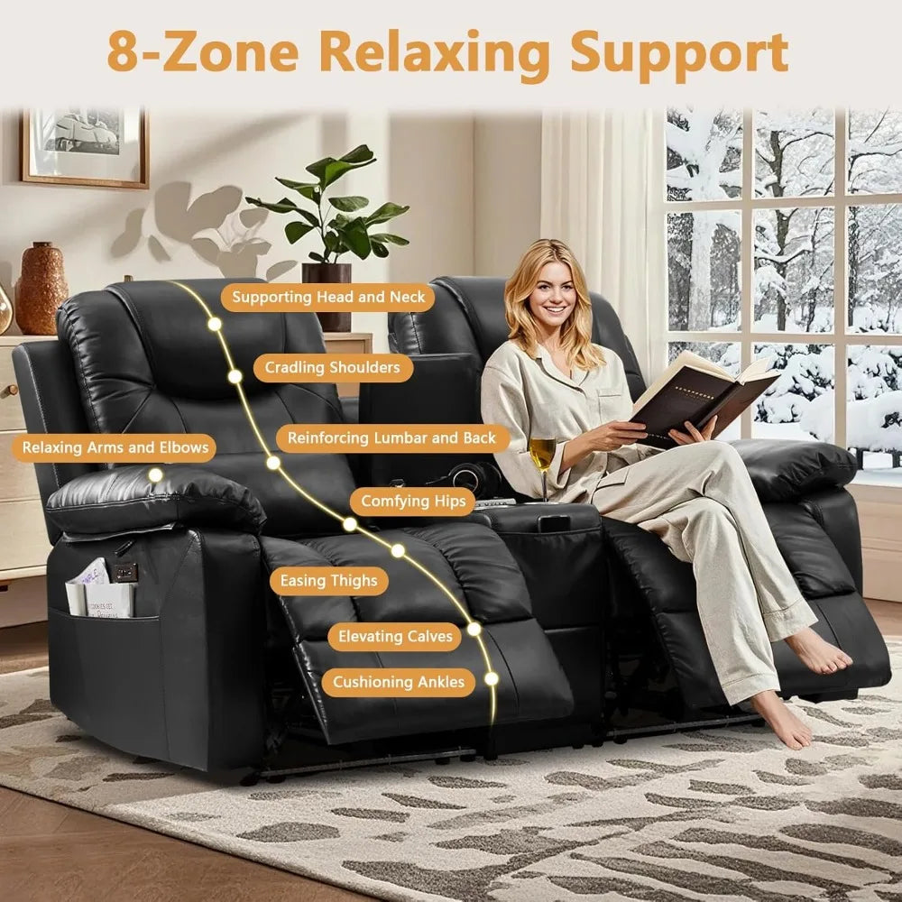 Power Reclining Sofa – Electric Double RV Sofa with LED Lights - Ohberri