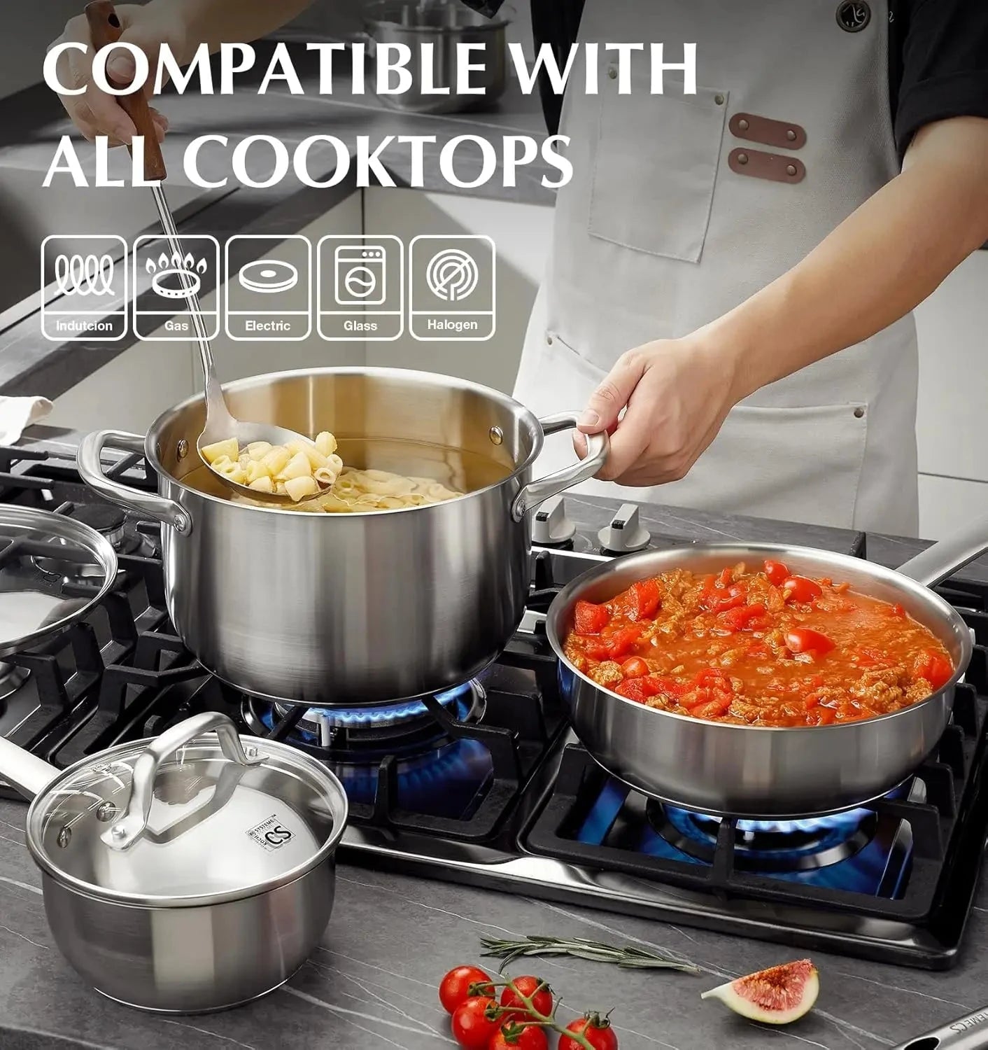 10 Piece Stainless Steel Pots and Pans Set, Induction Ready, Oven Safe to 450°F Ohberri