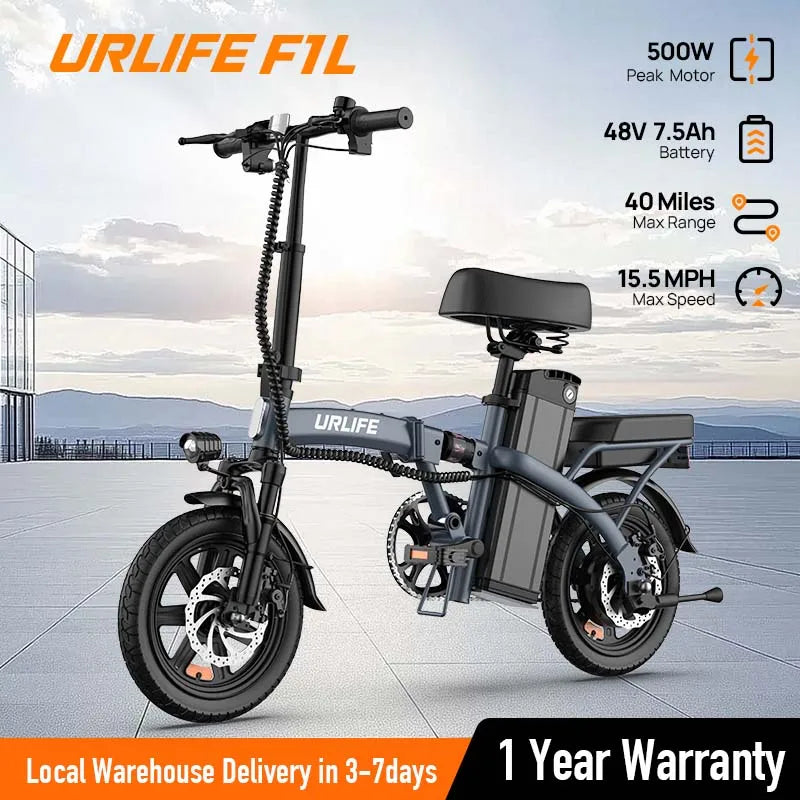 14" Foldable Electric bicycle Peak 500W Motor with 48V 7.5Ah 40 Miles Range 3 Hours Charge Time - Ohberri