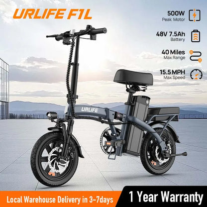14" Foldable Electric bicycle Peak 500W Motor with 48V 7.5Ah 40 Miles Range 3 Hours Charge Time - Ohberri